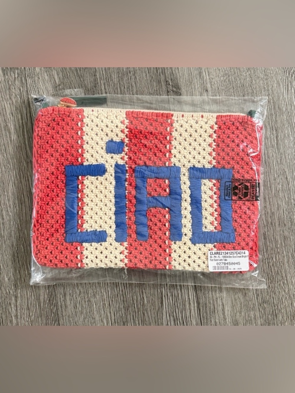 Clare V Ciao Crochet Clutch Cream Poppy Stripe NWT Sold Out - Picture 4 of 10